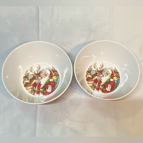 Pottery Barn Kids Other - Pottery Barn Kids Set Of 2 Plastic Bowls Santa Reindeer